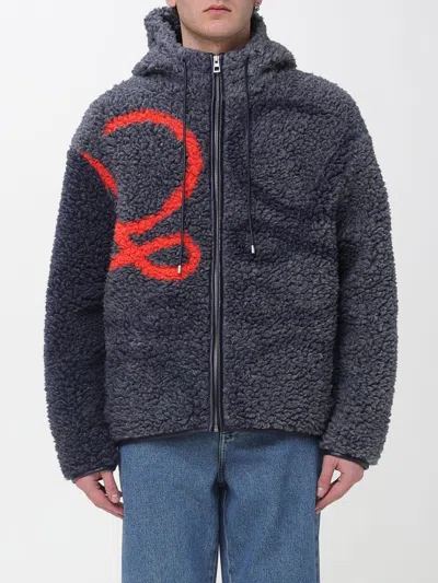 Loewe Leather-trimmed Fleece-jacquard Hooded Jacket In Blue