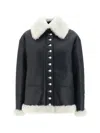 Loewe Buttoned Shearling Leather Jacket In White/black