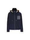 Loewe Hooded Leather-patch Jacket In Blue