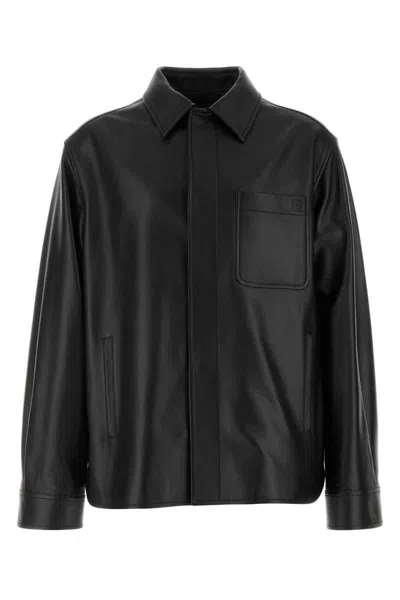 Loewe Wool Shirt With Collar And Front Pocket In Black