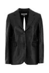 Loewe Leather Blazer With Notch Lapel And Tie Detail In Black