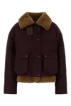 Loewe Cotton Blend Jacket With Faux Shearling Collar In Burgundy