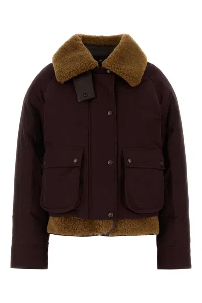 Loewe Cotton Blend Jacket With Faux Shearling Collar In Burgundy