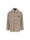Loewe Embroidered Wool Blend Oversize Shirt In Brown