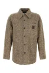 Loewe Embroidered Wool Blend Oversize Shirt In Brown