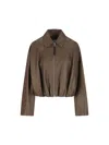 Loewe Draped Zip-front Leather Jacket In Brown
