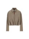 Loewe Gathered Cotton And Silk-blend Twill Jacket In Khaki Brown
