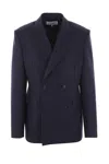 Loewe Unstructured Double-breasted Wool-blend Blazer In Navy Melange