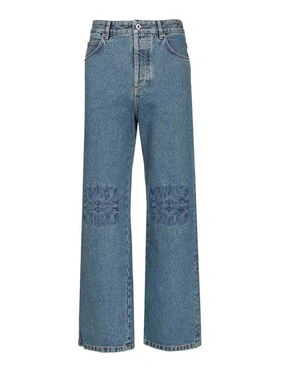 Loewe Denim Trousers Belt Loops Embroidered Back Pockets In Blue