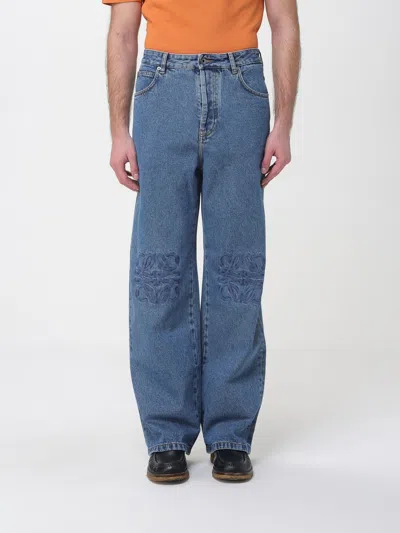 Loewe Denim Trousers Belt Loops Embroidered Back Pockets In Blue