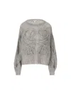 Loewe Logo-embroidered Open-knit Jumper In Gray