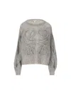 Loewe Logo-embroidered Open-knit Jumper In Gray
