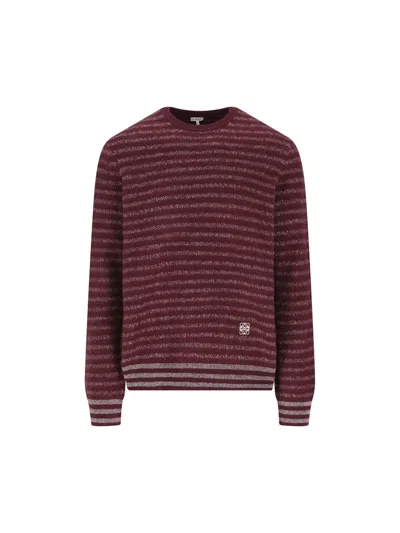 Loewe Striped Logo-embroidered Sweater In Brown