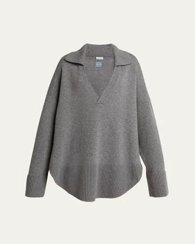 Loewe Johnny Collar Wool Oversized Sweater In Grey Melange