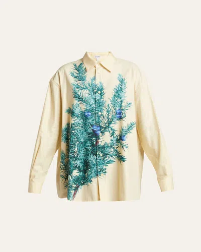 Loewe Juniper Berry Print Button Down Blouse In Yellow Green