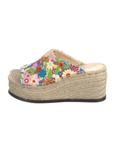 Pre-owned Loewe Jute Floral Print Espadrilles In Green