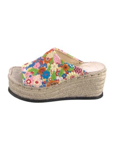 Pre-owned Loewe Jute Floral Print Espadrilles In Yellow
