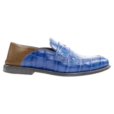 Pre-owned Loewe Jw Anderson Cobalt Blue Brown Leather Step Back Loafer Eu36