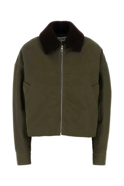 Loewe Khaki Cotton Jacket In Green