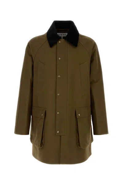 Loewe Khaki Cotton Overcoat In Green