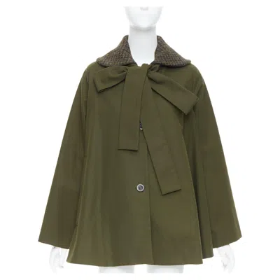 Pre-owned Loewe Khaki Green Cotton Tweed Collar Bow Neck Swing Coat Fr34 Xs