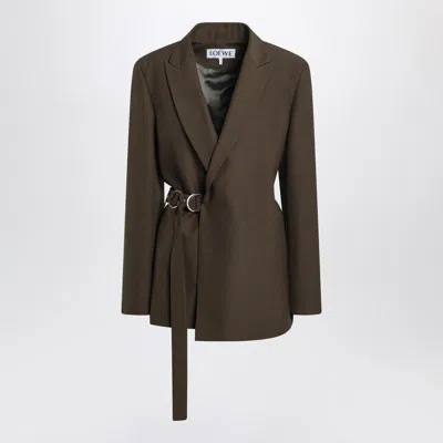 Loewe Khaki Green Doublebreasted Wool Jacket In Brown