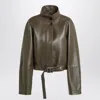 Loewe Womens Khaki Green Belted-hem Leather Jacket In Green