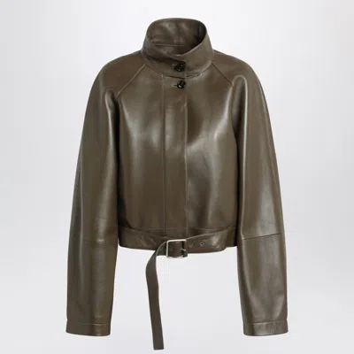Loewe Khaki Green Leather Jacket With Belt Women