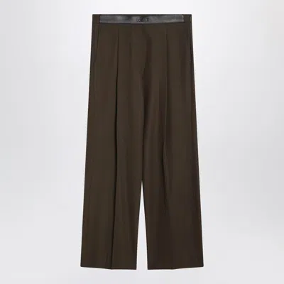 Loewe Womens Khaki Green Logo-waistband Straight-leg Woven Trousers In Black