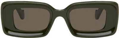 Loewe Khaki Rectangular Sunglasses In Shiny Dark Green