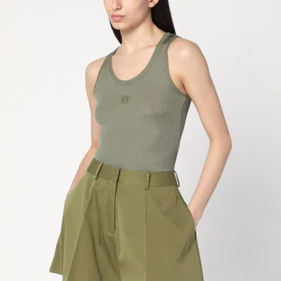 Loewe Khaki Silk Tank Top With Anagram Logo In Green