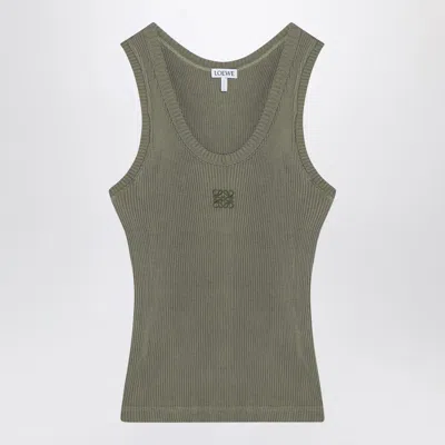 Loewe Anagram Embroidered Ribbed Silk-jersey Tank In Green