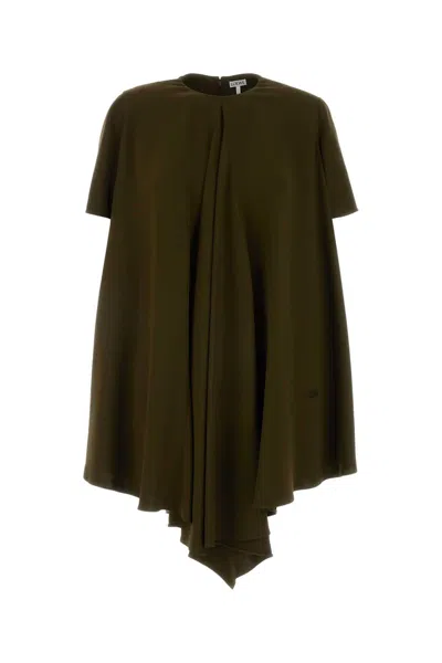 Loewe Stretch Cady Mini Dress Short Sleeves Asymmetric Hem In Green