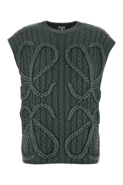 Loewe Khaki Stretch Wool Oversize Vest In Black