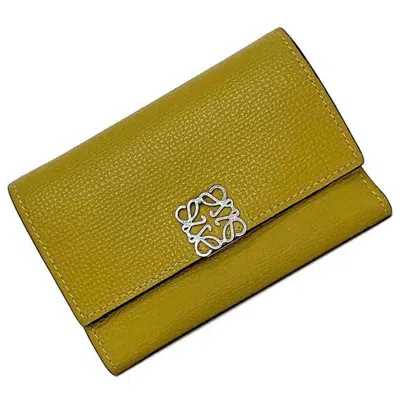 Pre-owned Loewe Khaki Yellow Leather Wallet (tri-fold) () In Khaki, Yellow