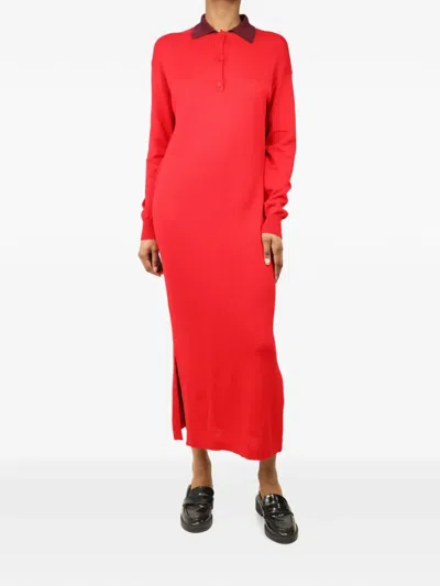 Pre-owned Loewe Knit Polo Midi Dress In Red