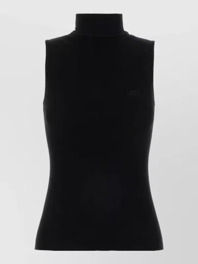 Loewe Knit Top Sleeveless Mock Neck Ribbed In Black
