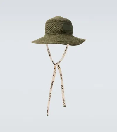 Loewe Knitted Logo Sun Hat In Green