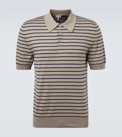 LOEWE KNITTED STRIPED COTTON-BLEND POLO SHIRT