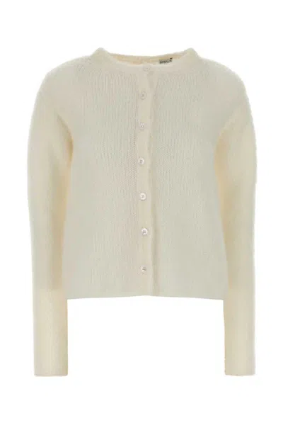 Loewe Stretch Mohair Blend Cardigan With Long Sleeves In Neutral