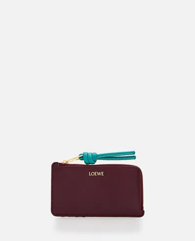 Loewe Knot Coin Leather Cardholder In Burgundy