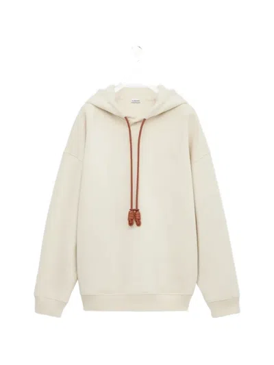 Loewe Logo-embroidered Leather-trimmed Cotton-jersey Hoodie In Neutral