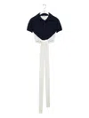 Loewe Colorblock Cropped Backless Wool Cashmere Polo Sweater With Self-tie In Blue
