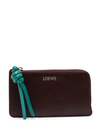 Loewe Knot Leather Card Holder In Red