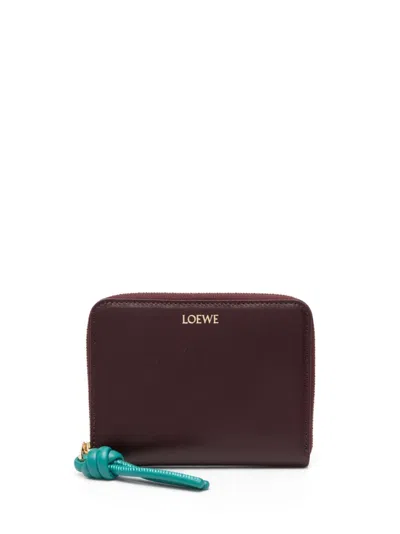 Loewe Knot Leather Compact Zip Wallet In Red
