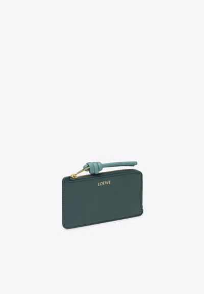 Loewe Knot Leather Zip Cardholder In Green