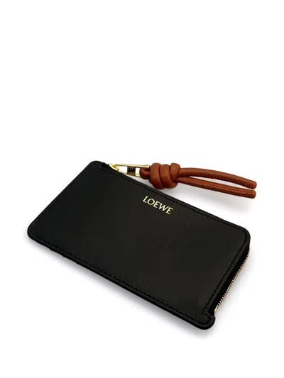 Loewe Knot Leather Zipped Card Case In Black