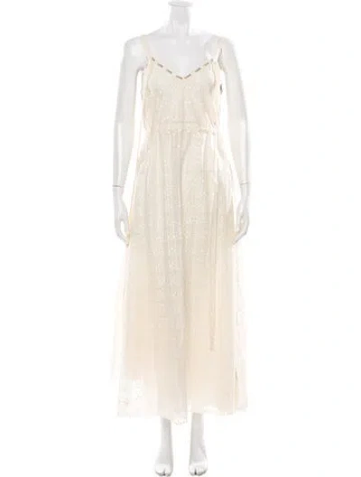 Pre-owned Loewe Lace Pattern Long Dress In White