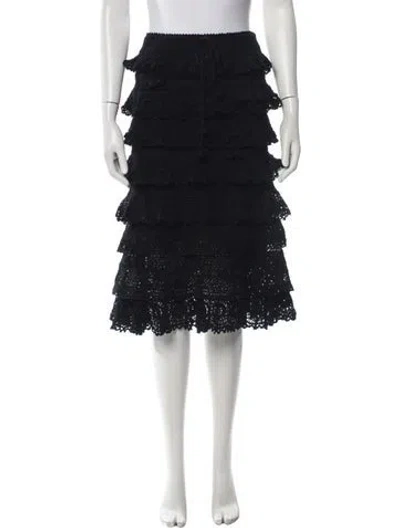 Pre-owned Loewe Lace Pattern Midi Length Skirt In Black