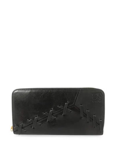 Pre-owned Loewe Lace-up Anagram Wallet In Black